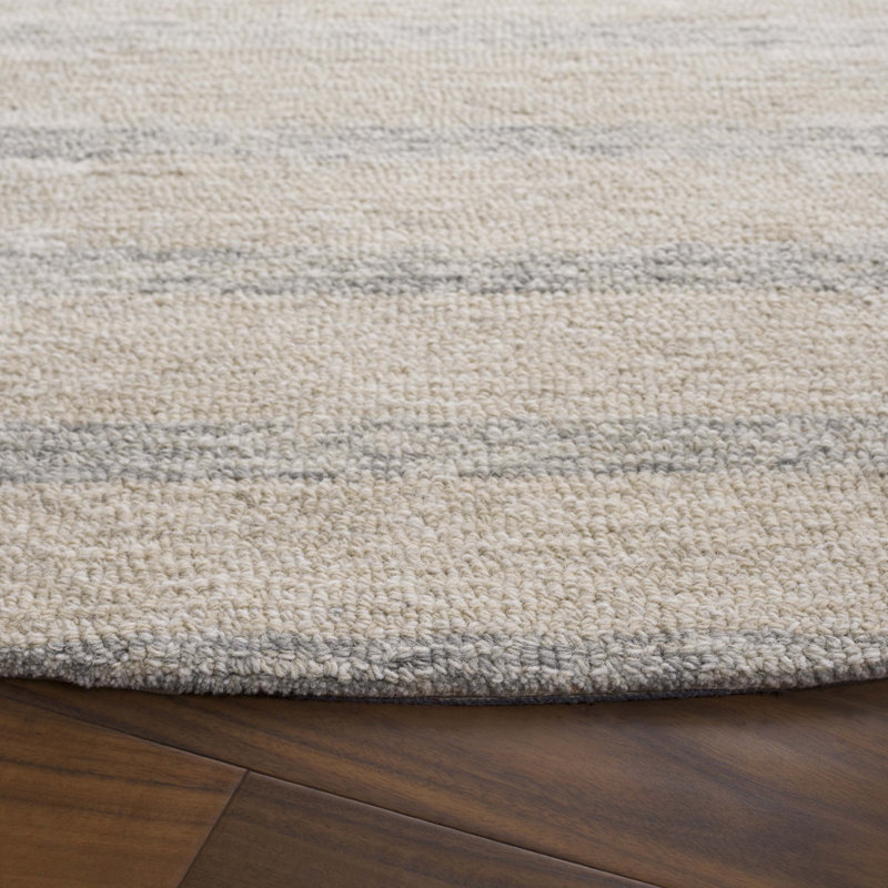 Liset Ebony Hand Tufted Wool & Cotton Striped Rug, Round 6'