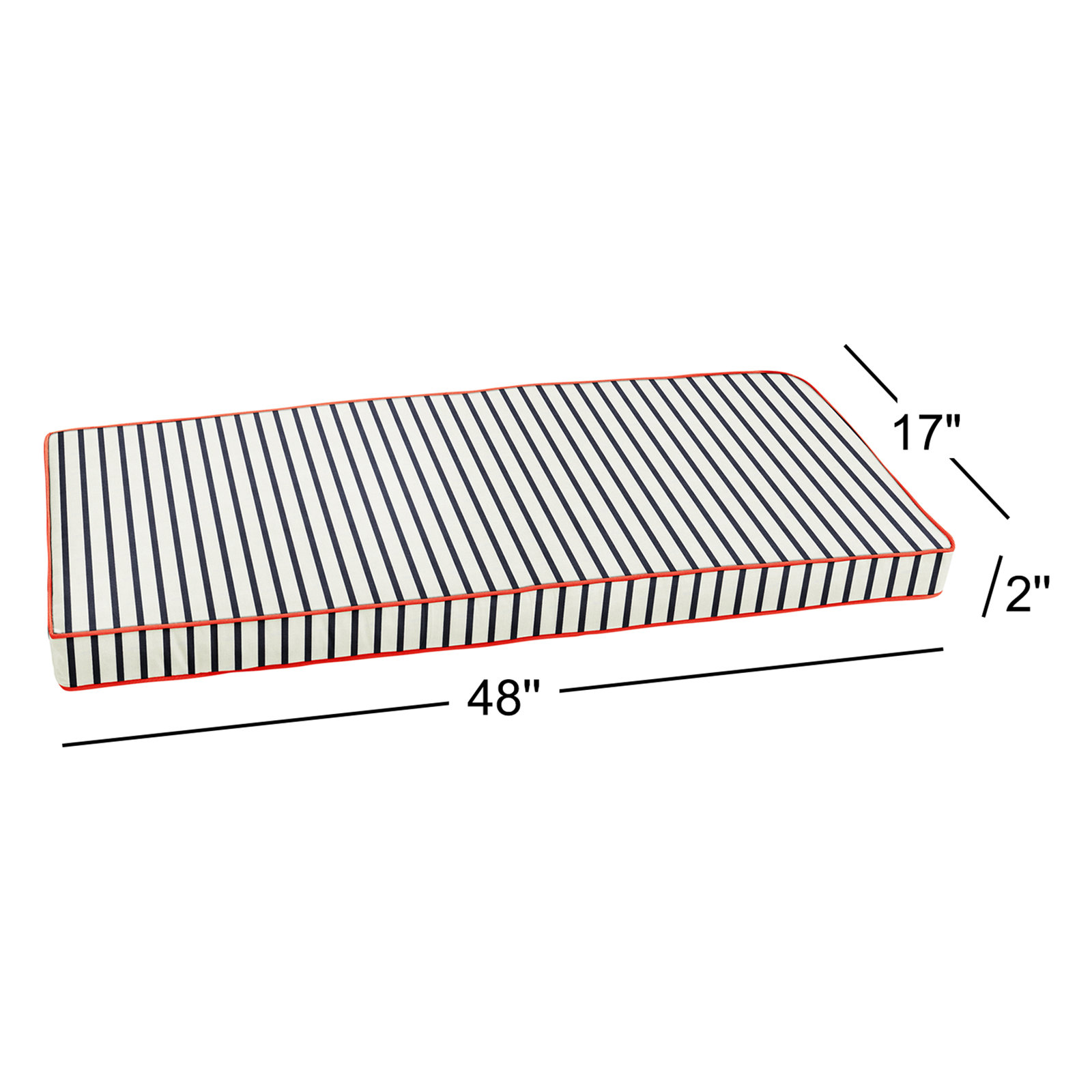 Striped Outdoor Bench Cushion, 2" H x 48" W x 17" D