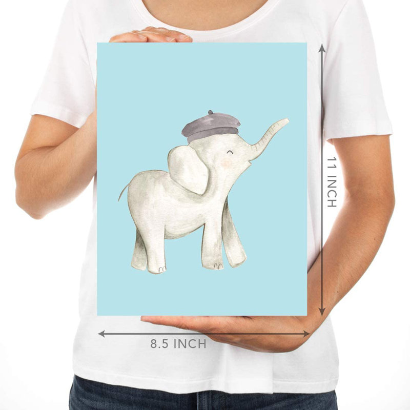 « aquarelle baby garçon éléphants stars », ensemble de 6 pièces imprimées sur papier Cycle, bleu
