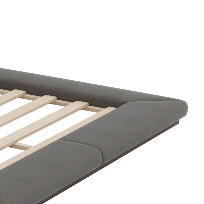 Lit plateforme au sol avec tête de lit allongée et tablette de chevet, Très grand