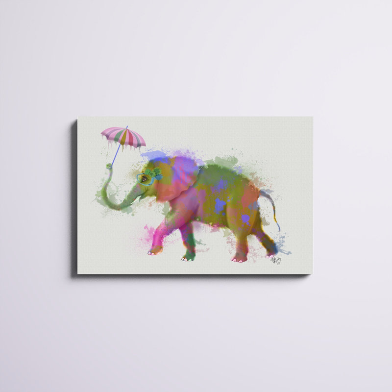 «Rainbow Splash Elephant», peinture sur toile, H 24 po x l 36 po