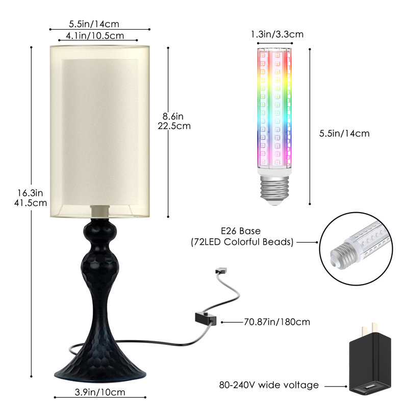 Dalin USB Table Lamp Lamp, Black