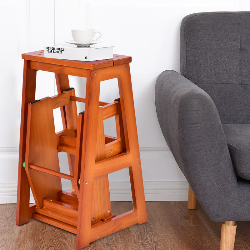 Cantrell 3 - Step Wood Lightweight Folding Step Stool, Coffee