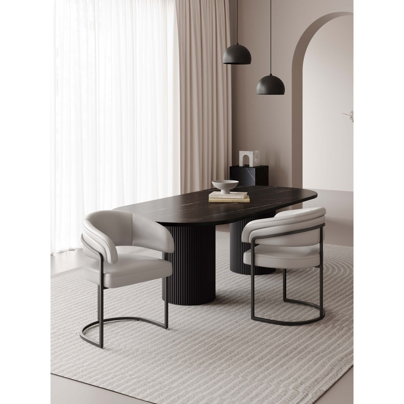 Chenice Modern Leatherette Upholstered Dining Chair, 2, Light Gray