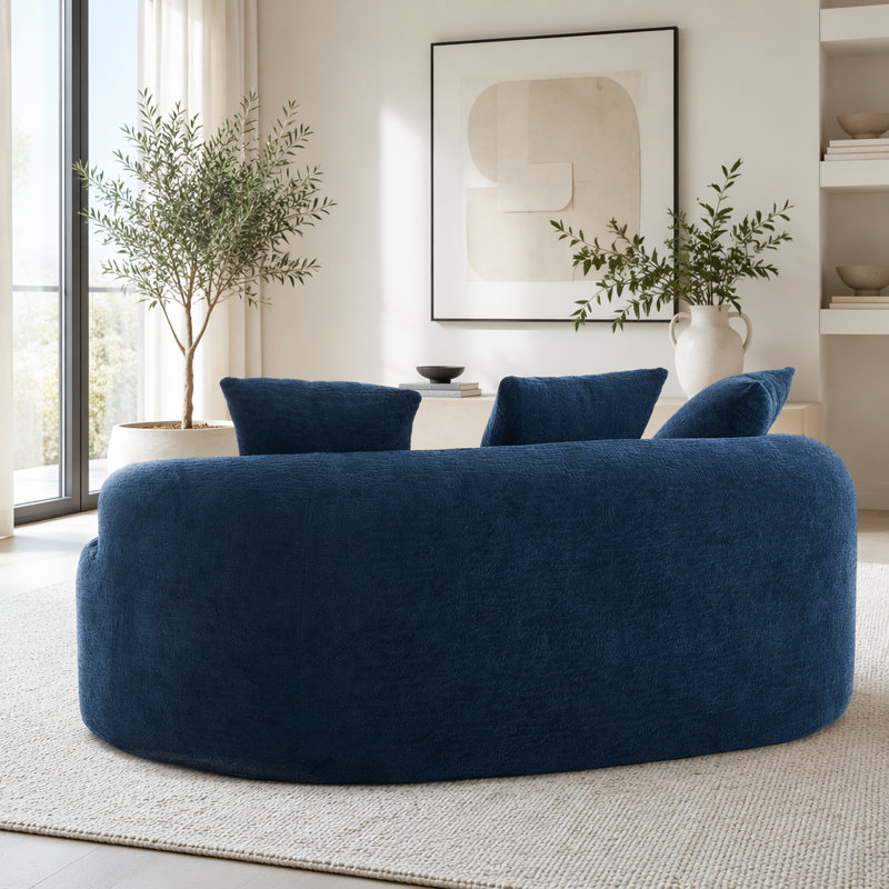 Causeuse en chenille courbée sans assemblage avec mousse 30D et 3 coussins, Tissu bleu