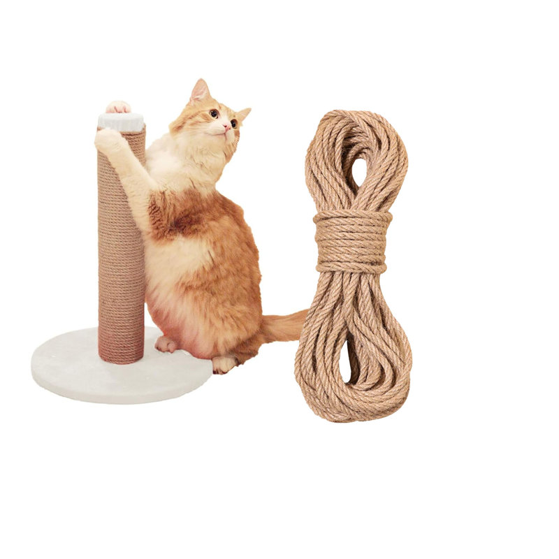 Corde à griffer pour chat, corde de chanvre naturel pour remplacement d'arbre à griffer, corde à griffer en sisal pour chat, corde en jute naturelle de 8 mm d'épaisseur pour poteaux à griffes, arbres à chat, projets de bricolage