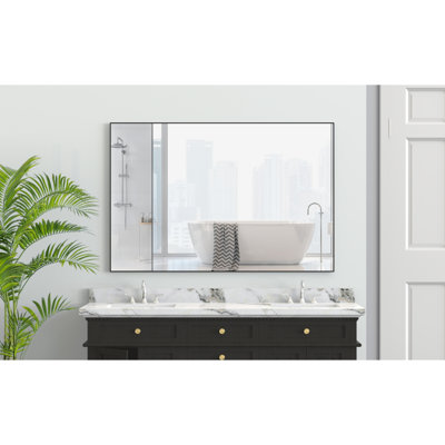 36X36" Oversized Modern Rectangle Bathroom Mirror With Balck Frame Decorative Large Wall Mirrors For Bathroom Living Room Bedroom Vertical Or Horizontal Wall Mounted Mirror With Aluminum Frame