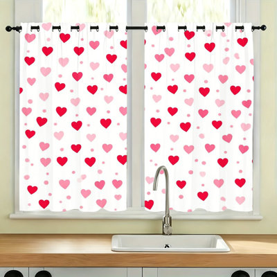 2Pcs Romantic Heart Pattern Blackout Curtains, Aesthetic Room Decor Thermal Insulated Noise Reducing Room Darkening Window Drapes, Decorative Curtain Panels for Living Bedroom Kitchen Home Office