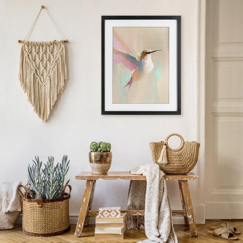 «Pastel Hummingbird in Flight», impression sous verre encadrée, design par The Prints Vibe, 21 x 17