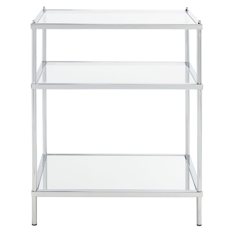 Table de bout avec rangement en verre Aphan, Chrome
