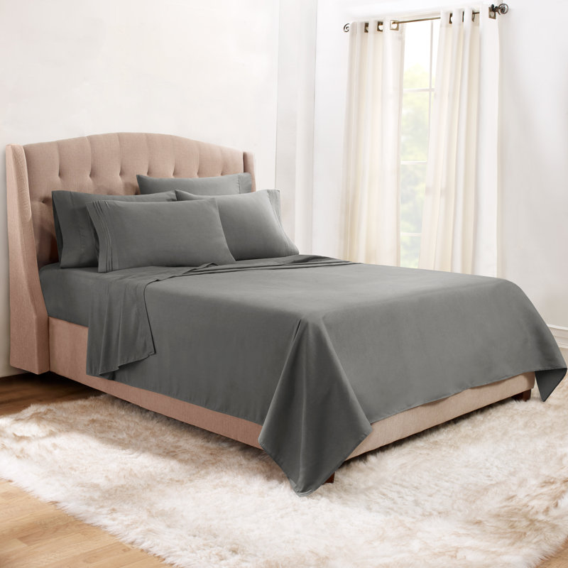 Microfiber Sheet Set, Gray, Queen Sheet Set + 1 Fitted Sheet + 4 Pillowcases