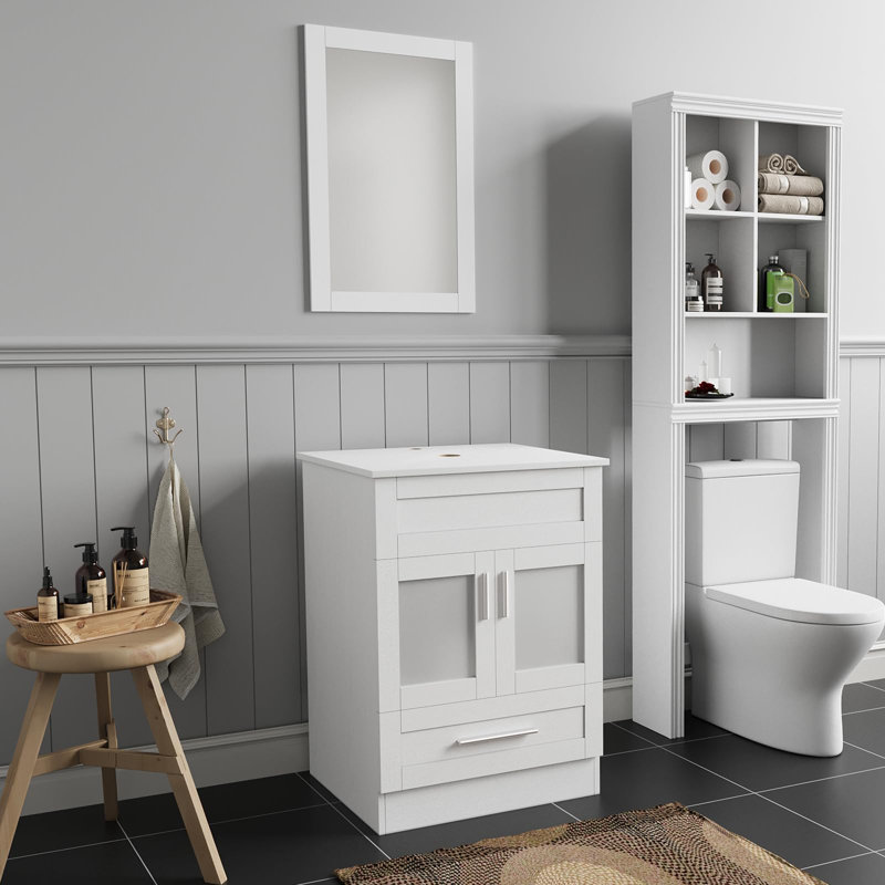Freestanding Under Sink Cabinet with Drawer, Bathroom Storage Cupboard with Glass, Basin Vanity Unit, White