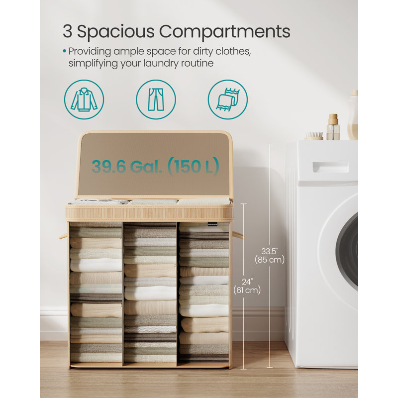 Bamboo Laundry Hamper with Handles, Natural Beige