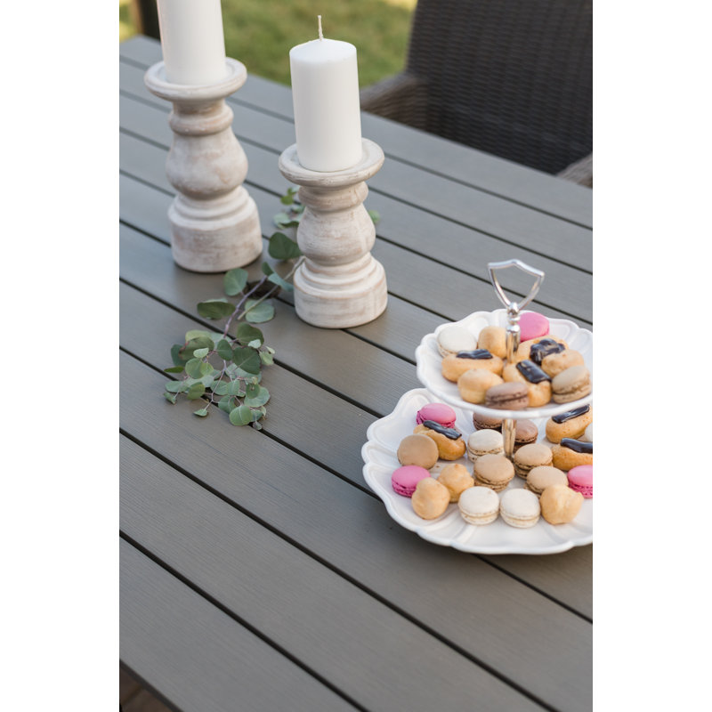 Gray and Maple Gray Aluminum Outdoor Dining Table with Resin Slat Top