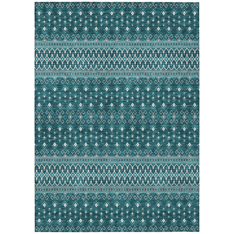 Tapis intérieur / extérieur 3 pi x 5 pi bleu turquoise et ivoire tribal lavable