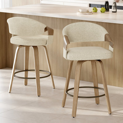 Mid-Century Modern Swivel Counter Stool With Bentwood Frame