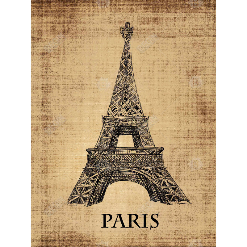 Eiffel Tower Illustration - Brown Canvas Home Decor Art