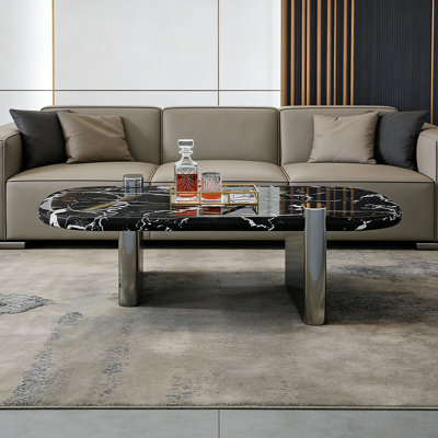 Table basse en marbre avec base en acier inoxydable