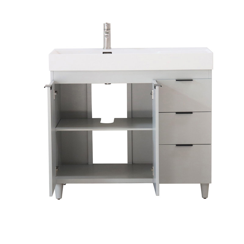 Meuble-lavabo simple 39,37 po avec comptoir en granite, Blanc, Gris français
