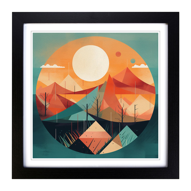 Sunrise Geometric - Single Picture Frame Print on Wood, Black