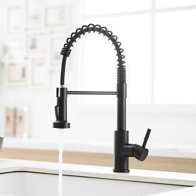 Robinet de cuisine noir en acier inoxydable avec douchette extractible et robinet à poignée pivotante 360 ° en céramique