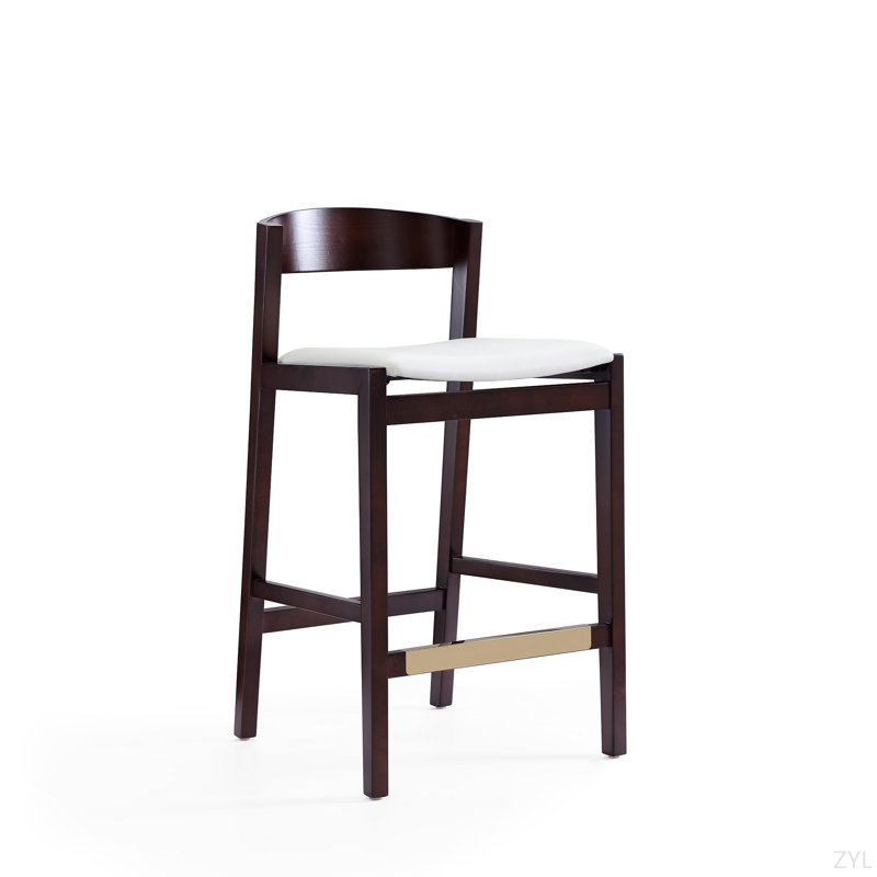 Tabouret de comptoir rembourré en bois Klismos, Ivoire ivoire