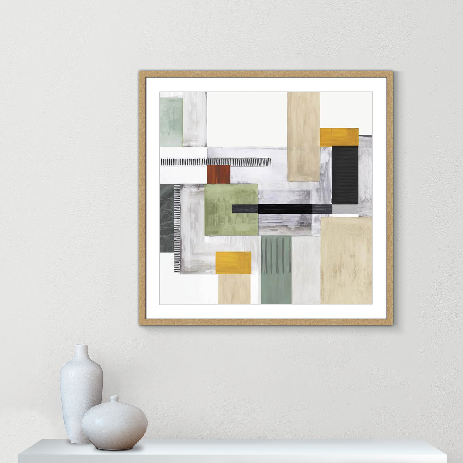 Playful Blocks Print, 32" H x 32" W x 0.75" D, Natural Box Framed