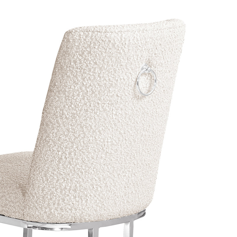 Tabourets de bar et de comptoir en tissu bouclé Teddy avec base, Siège crème / Cadre argenté