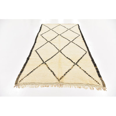 Tapis de zone en laine 5 pi 5 po x 10 pi 2 po one-of-kind noué la beige Wallsend