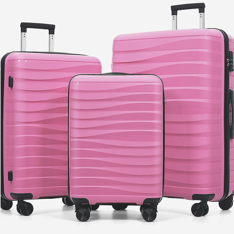 Ensemble de valises de voyage en PP de qualité supérieure, ensemble de valises à verrou TSA 3 pièces avec des tailles de 20, 24 et 28 pouces avec roues pivotantes à 360 °, rose