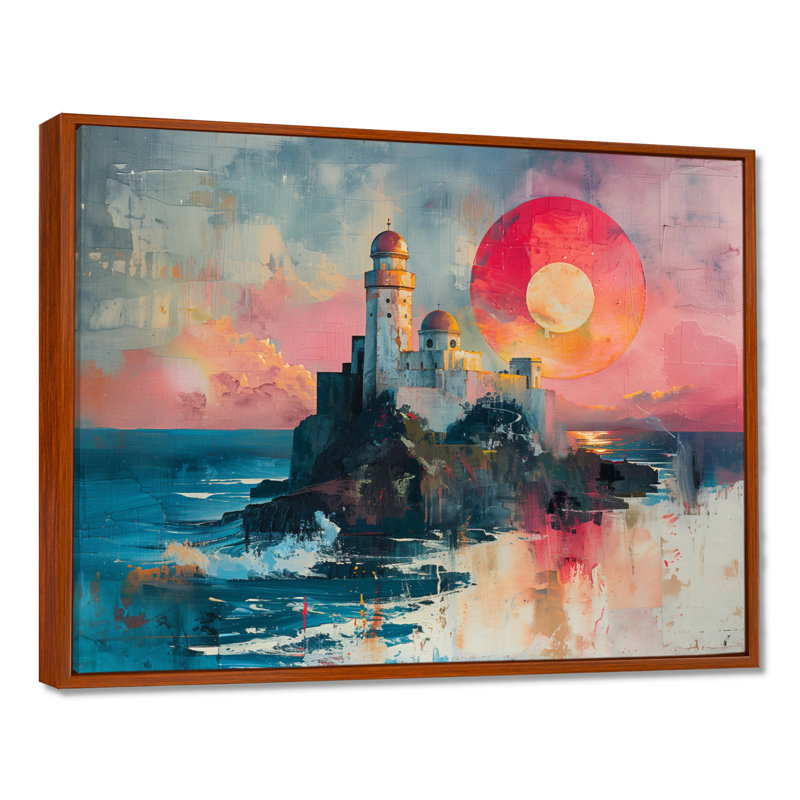 «Pink Blue Summer Coastal Astral Observerals - Reproductions d'art mural, Cadre flottant brun, H 34 po x l 44 po