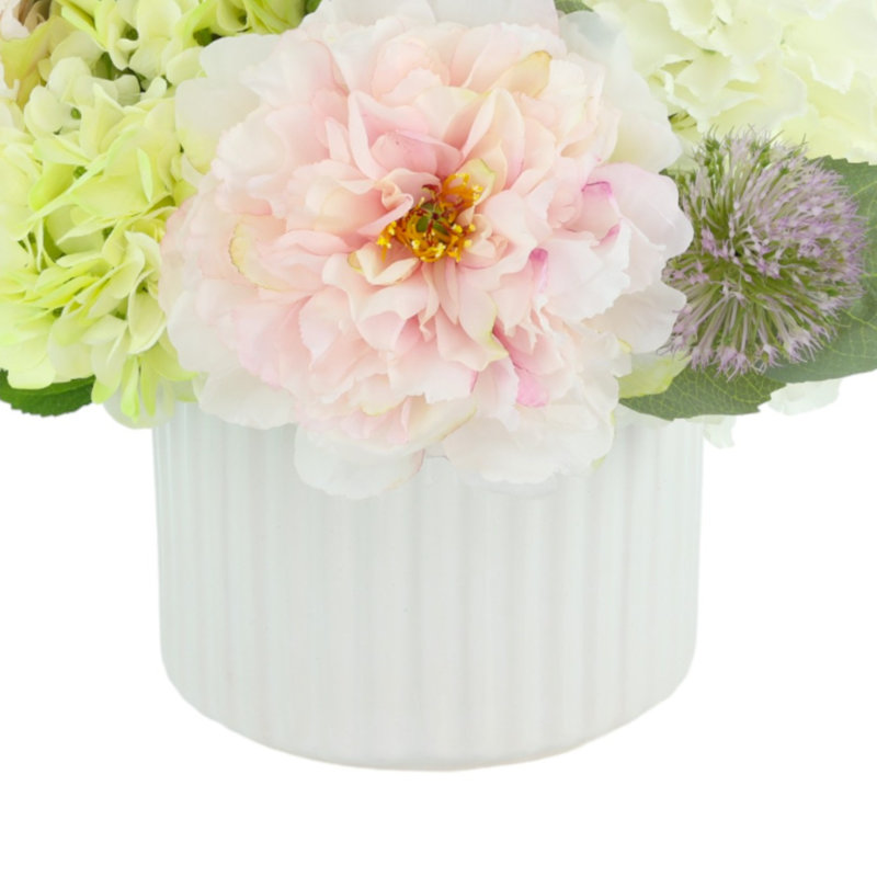 Hydrangeas and Peonies Arranged in Ceramic Pot