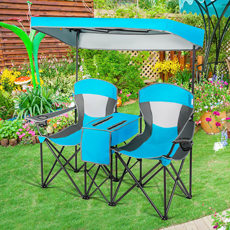 Chaises de camping pliantes portatives pour l'extérieur avec porte-gobelet, Bleu
