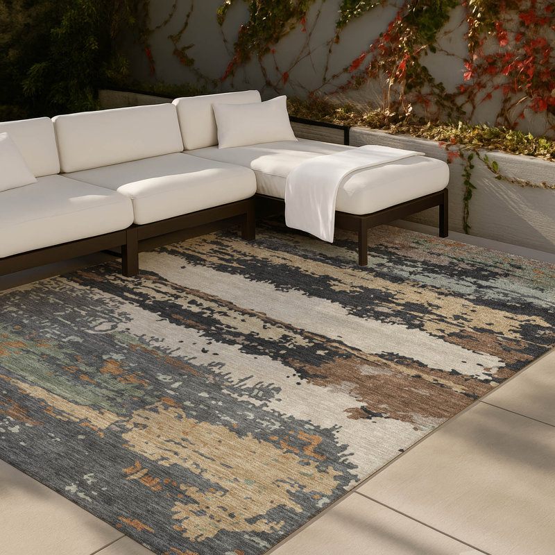 Machine Washable Indoor/Outdoor Chantille ACN2592 Abstract Rug, Charcoal, 5' x 7'6"
