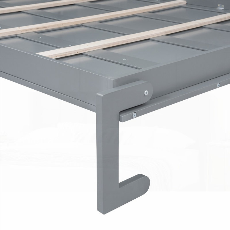 Lit escamotable double avec armoires supérieures - aucun sommier nécessaire, meubles gris durables