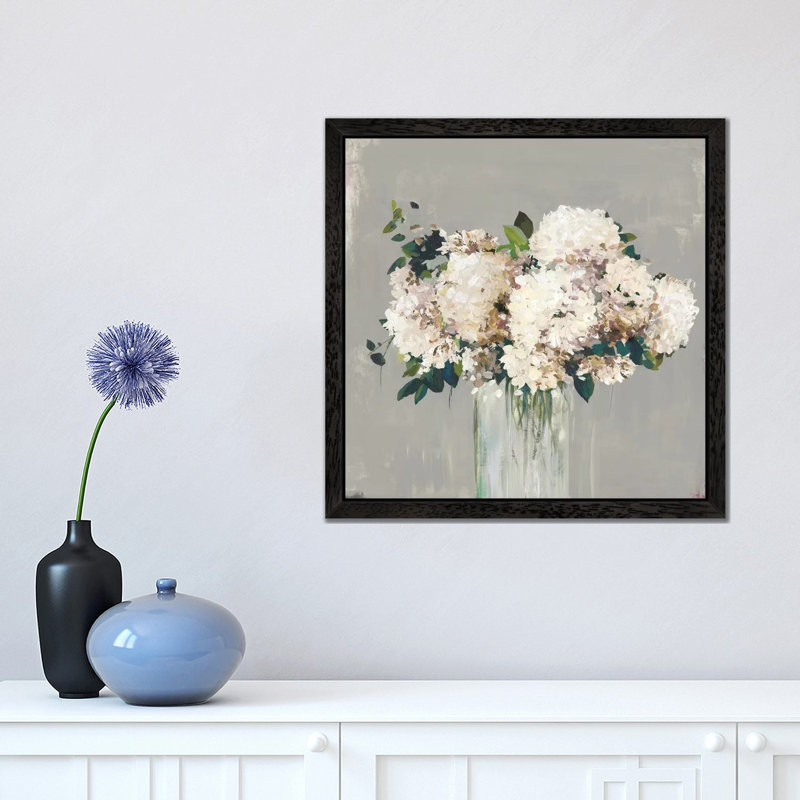 White Hydrangea by Allison Pearce - Wrapped Canvas Painting, 45.72 cm H x 45.72 cm W, Black Framed