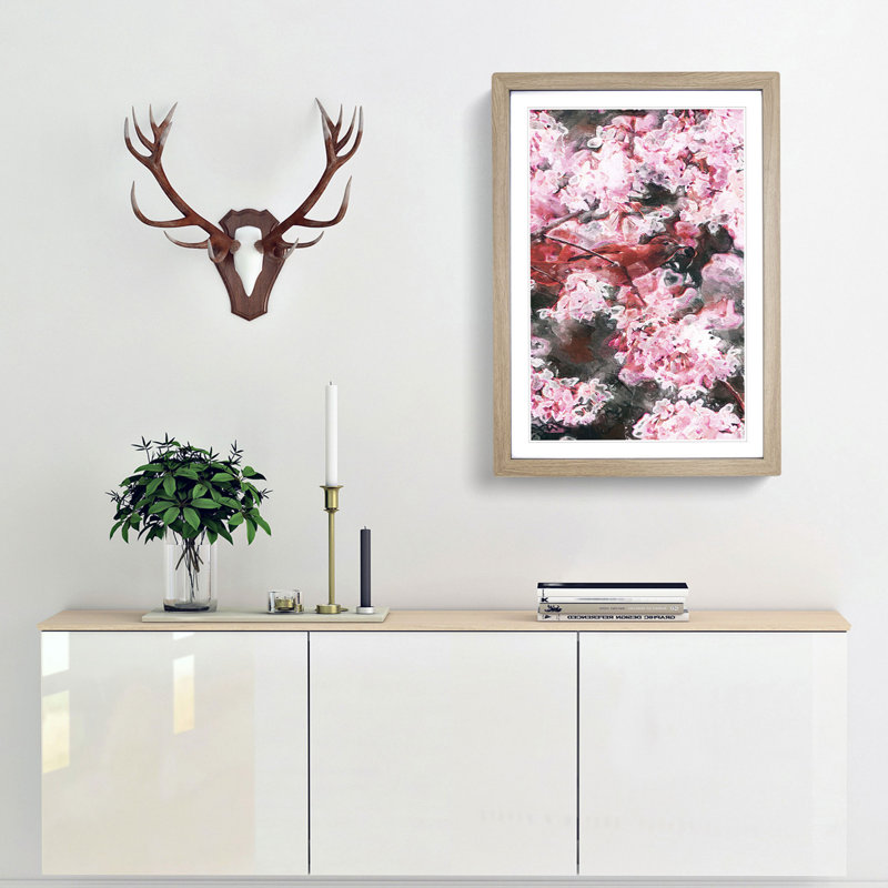 Bird In The Cherry Tree In Abstract - Single Picture Frame Painting, Oak Framed, 33cm H x 24cm W x 2cm D