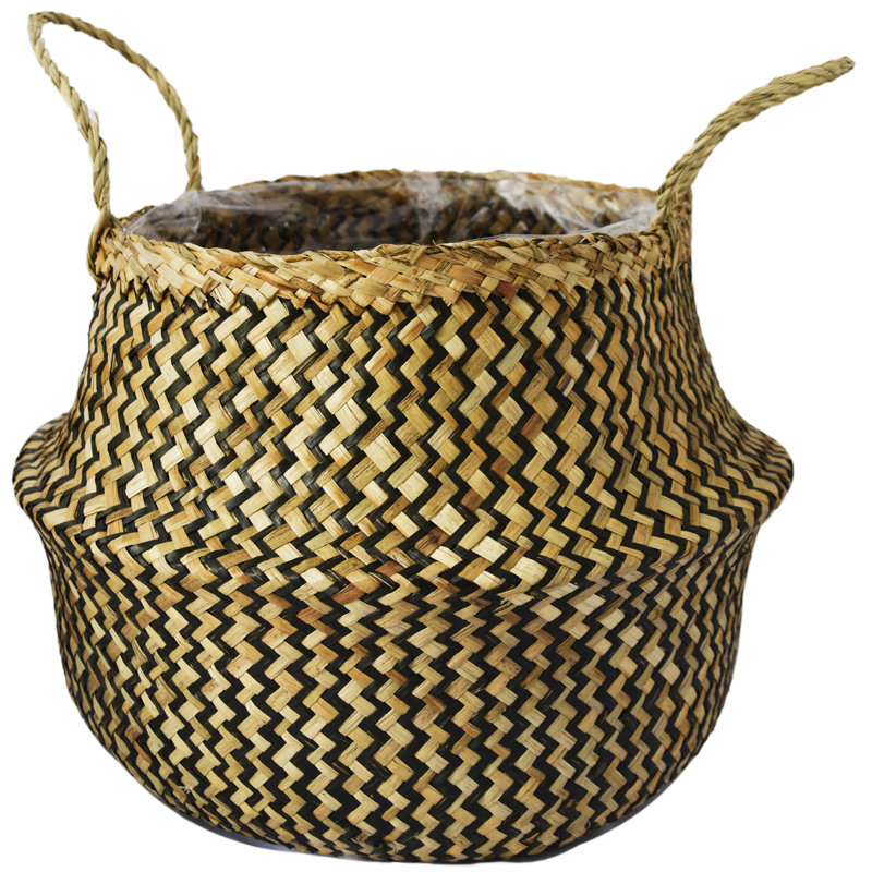  Natural Seagrass Lined Basket Planter, 25cm H x 30cm W x 30cm D, Natural/White