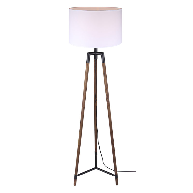 Mariauna 1 Light Floor Lamp With Matte Black With Faux Woodgrain Finish And White Shade