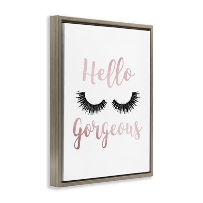Hello Gorgeous Eyelashes Brown Grain Framed Floater Canvas Wall Art by Amanda Greenwood