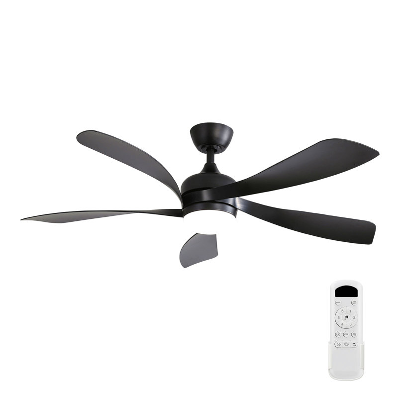 52 Inch Modern Ceiling Fan With 3 Color Dimmable Led Light 5 Abs Blades Remote Control Reversible Dc Motor, Black, Black
