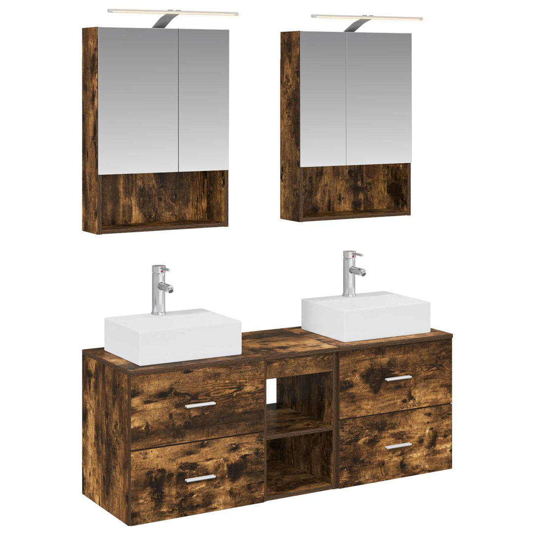 vidaXL Bathroom Furniture Set 5 pcs Engineered Wood and Glass Mirror Cabinet