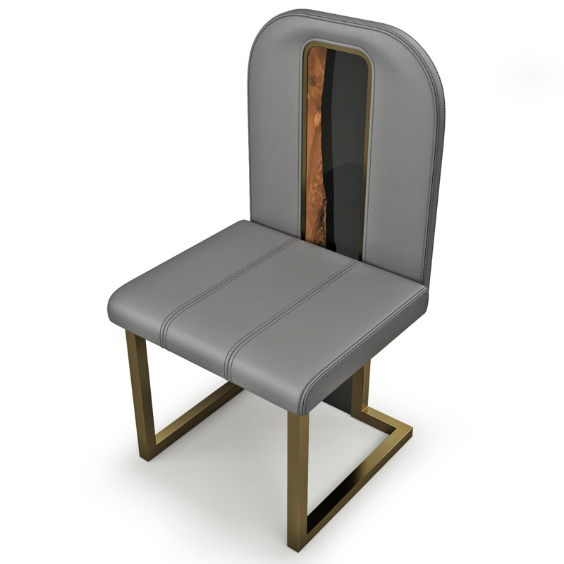 Leather Dining Chair, Bronze, Gray, 6