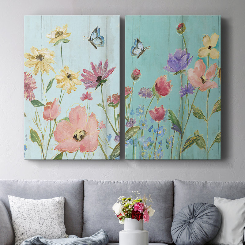 Wildflower Flutter II - Toile tendue avec châssis de qualité supérieure - Prêt à accrocher