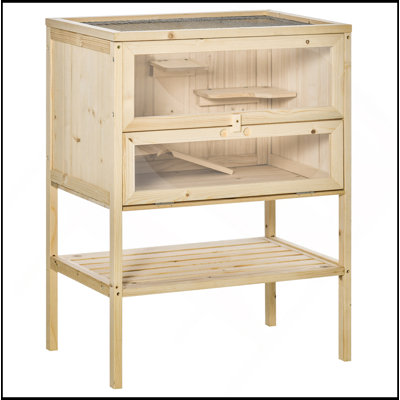 Cage à 3 niveaux en bois pour hamster avec cage à souris et à rat pour petits animaux avec plateau ouvert, porte d'entrée et tablette de rangement