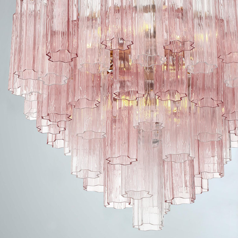 Mexborough Chandelier, 12 Lights, Pink/Aged Brass, 21.5" H x 26.75" W x 26.75" D