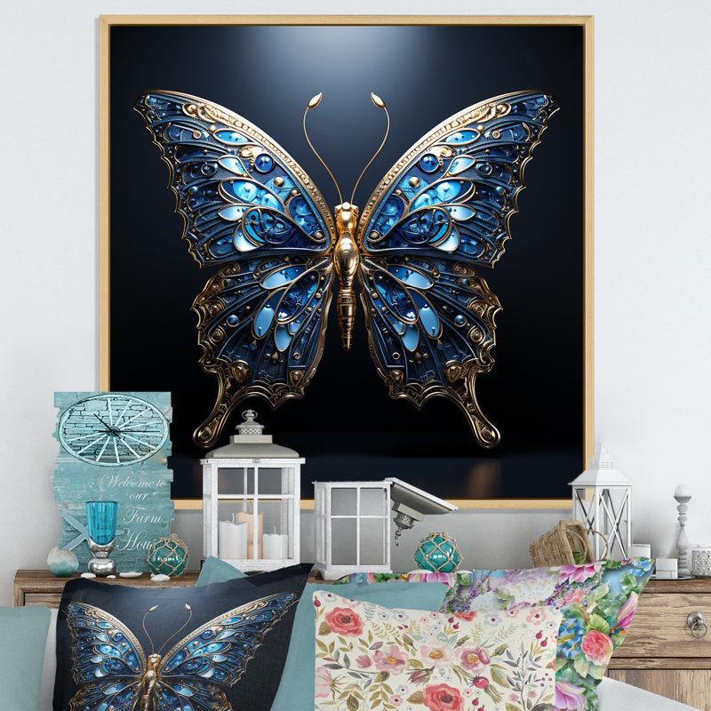 «Butterfly Watery Blues I», reproduction sur toile, H 30 po x l 30 po, Cadre photo noir