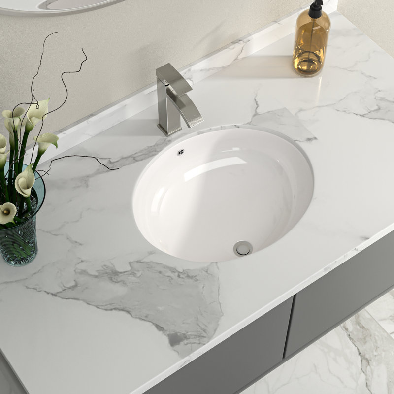 18 Inch Undermount Bathroom Sink Oval Bathroom Sink White Ceramic Sink with Overflow