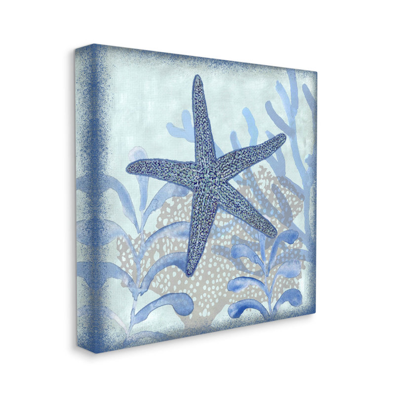 Vivid Blue Starfish Marine Life by Erica Christopher - Wrapped Canvas Print, 17" H x 17" W x 1.5" D