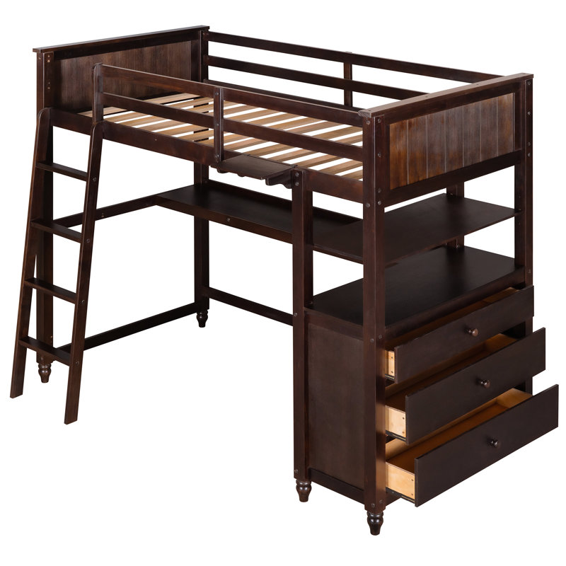 Lit mezzanine simple avec espace de bureau - Maximisez le potentiel de votre chambre à coucher, Espresso